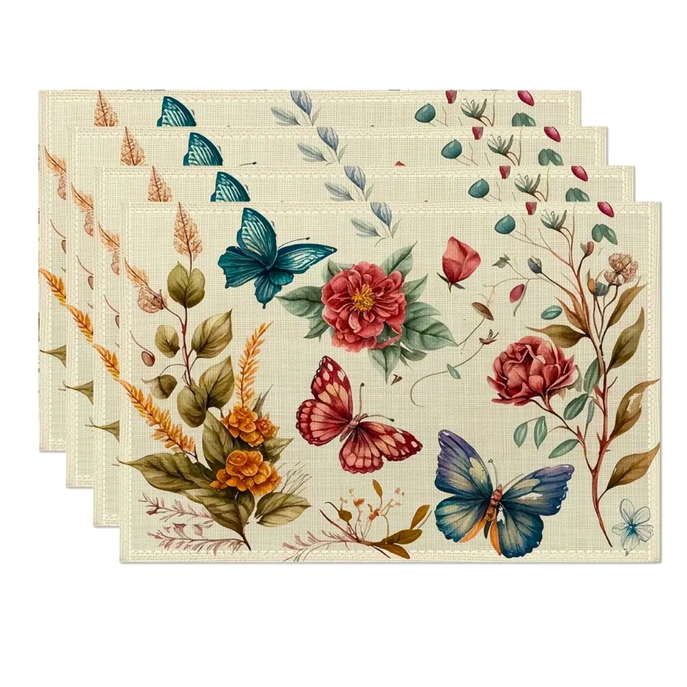 Butterfly Floral Vintage Placemats, Set of 4